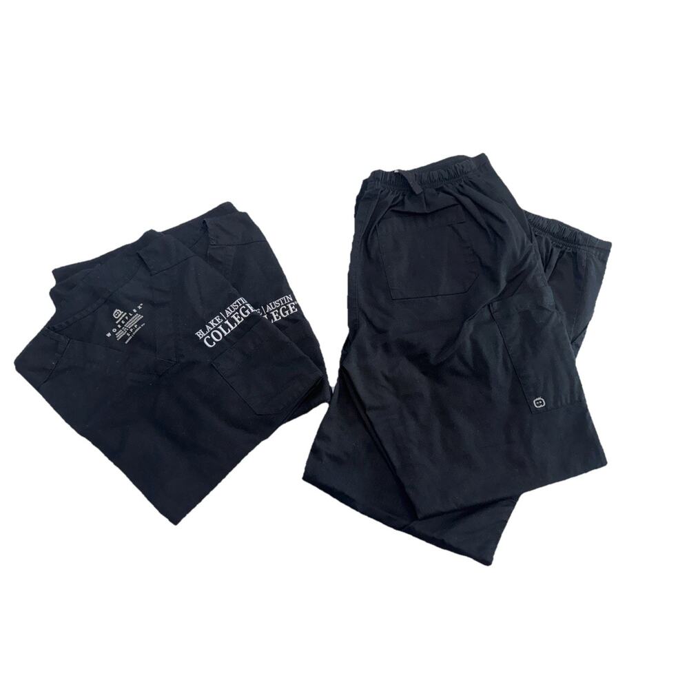 WonderWink WorkFlex Scrub Sets Nursing Black V-Neck Blake Austin College Top/Btm